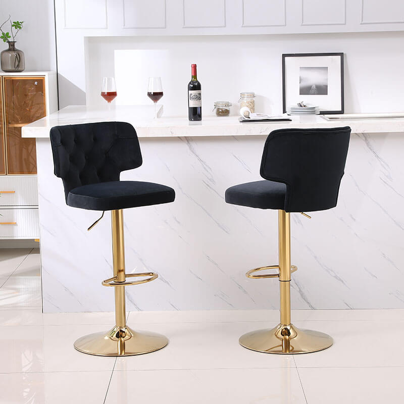 44.10" Modern Black Velvet Swivel Stool with Back/Footrest - Set of 2