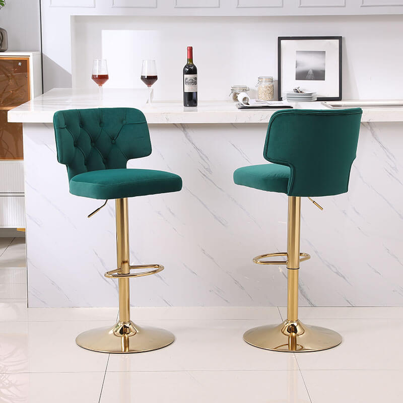 44.10" Modern Emerald Velvet Swivel Stool with Back/Footrest - Set of 2