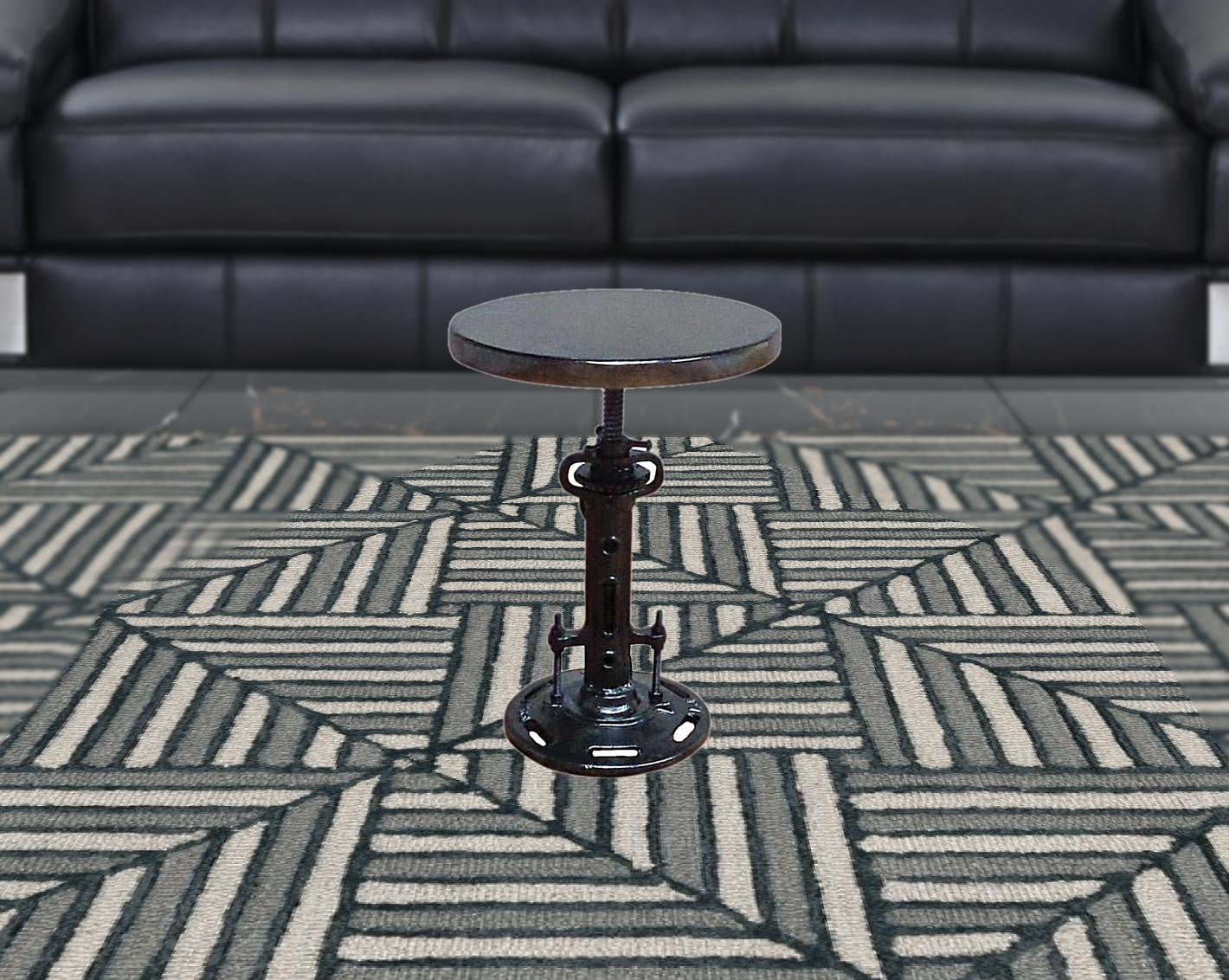 Adjustable Black Industrial Stool - Round Wooden Seat with Metal Base