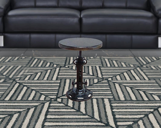 Adjustable Black Industrial Stool - Round Wooden Seat with Metal Base