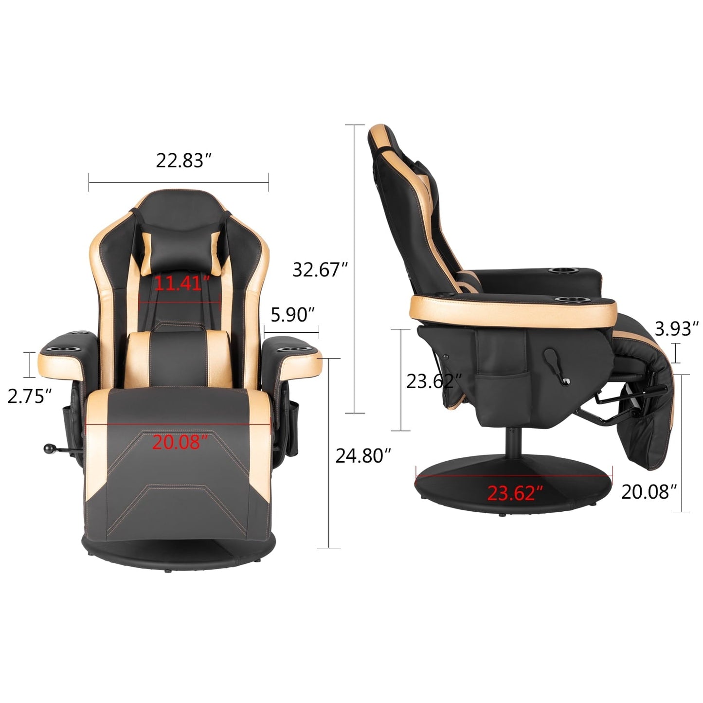 Gaming Chair Massage Ergonomic High Back Swivel Recliner Office Computer Chair with Bluetooth Speakers, Cupholder, Headrest, Lumbar Support, Adjustable Backrest and Footrest, Black Gold