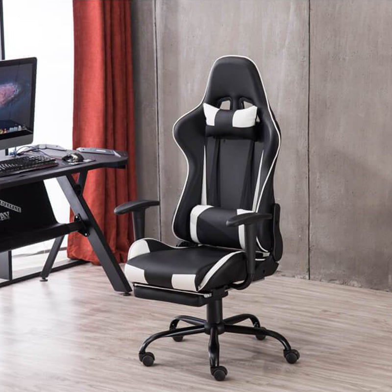 Racing Gaming Chair Faux Leather Chair Swivel Office Chair White