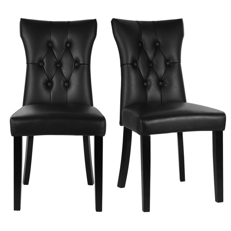 Set of 2 Faux Leather Dining Chairs Buttoned High Back Side Chairs Dining Chairs Living and Home Black Legs Black