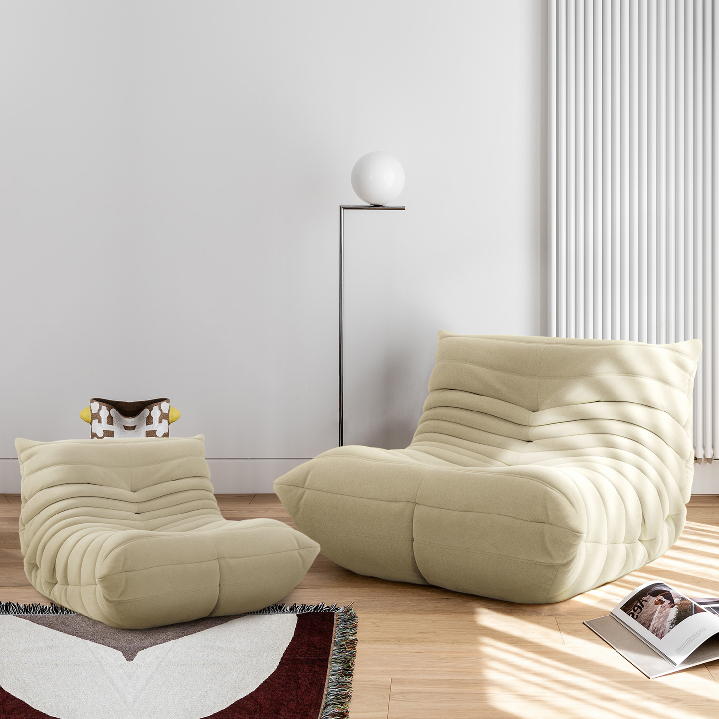 Togo Sofa, Soft Suede Lounge Chair Lazy Sofa Bean Bag Chair Floor Sofa for Living Room Bedroom Salon Office, Beige Furniture > Chairs > Floor Chairs Furgle Beige Upgarde Suede Adult & Kid