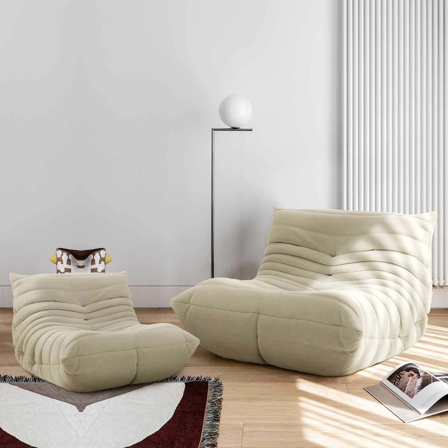 Togo Sofa, Soft Suede Lounge Chair Lazy Sofa Bean Bag Chair Floor Sofa for Living Room Bedroom Salon Office, Beige Furniture > Chairs > Floor Chairs Furgle Beige Suede Adult & Kid