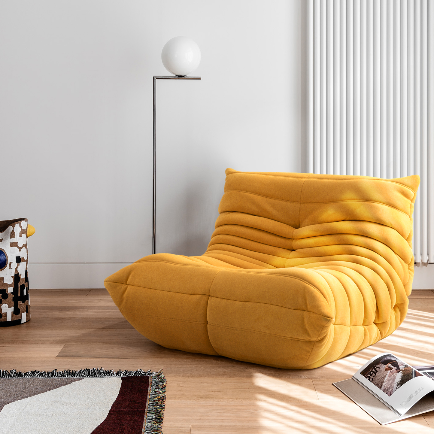 Togo Sofa, Soft Suede Lounge Chair Lazy Sofa Bean Bag Chair Floor Sofa for Living Room Bedroom Salon Office, Beige Furniture > Chairs > Floor Chairs Furgle Gold Yellow Upgarde Suede Adult