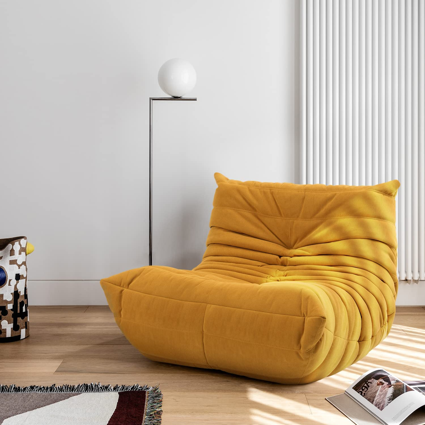 Togo Sofa, Soft Suede Lounge Chair Lazy Sofa Bean Bag Chair Floor Sofa for Living Room Bedroom Salon Office, Beige Furniture > Chairs > Floor Chairs Furgle Gold Yellow Corduroy Adult