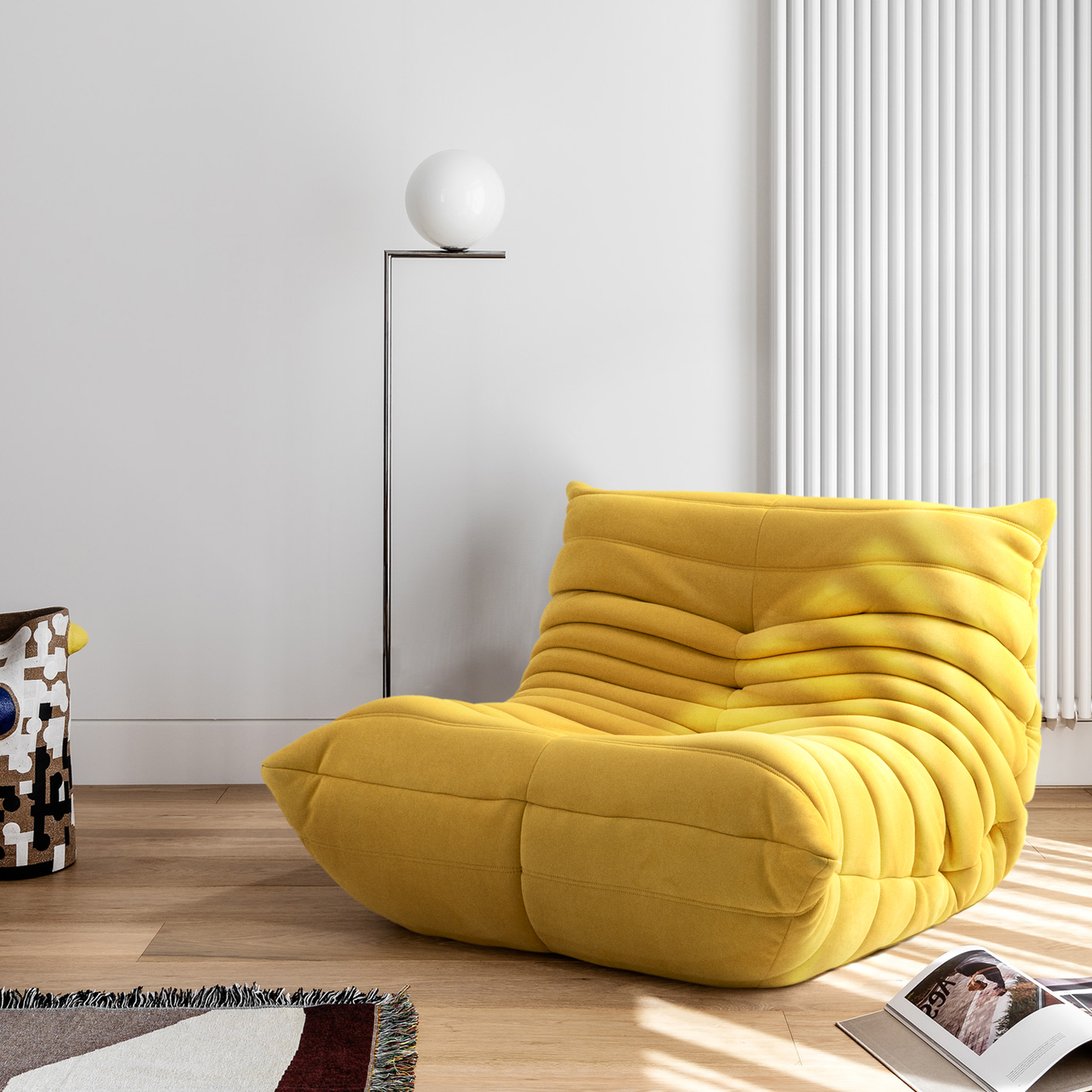 Togo Sofa, Soft Suede Lounge Chair Lazy Sofa Bean Bag Chair Floor Sofa for Living Room Bedroom Salon Office, Beige Furniture > Chairs > Floor Chairs Furgle Yellow Suede Adult