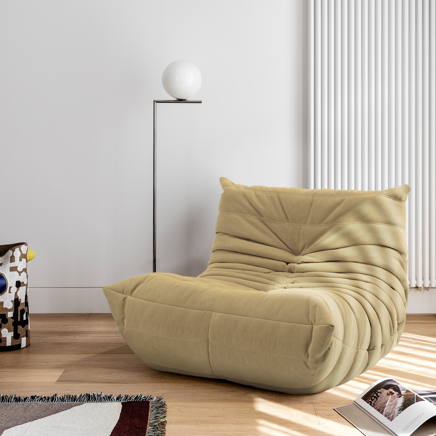 Togo Sofa, Soft Suede Lounge Chair Lazy Sofa Bean Bag Chair Floor Sofa for Living Room Bedroom Salon Office, Beige Furniture > Chairs > Floor Chairs Furgle Light Brown Corduroy Adult