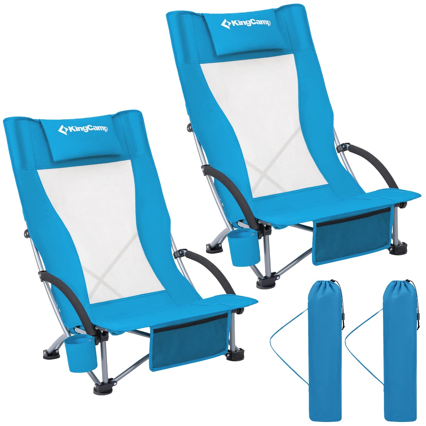 "Low Sling Beach Chairs - Folding Low/High Mesh Reclining Back for Ultimate Comfort and Relaxation"