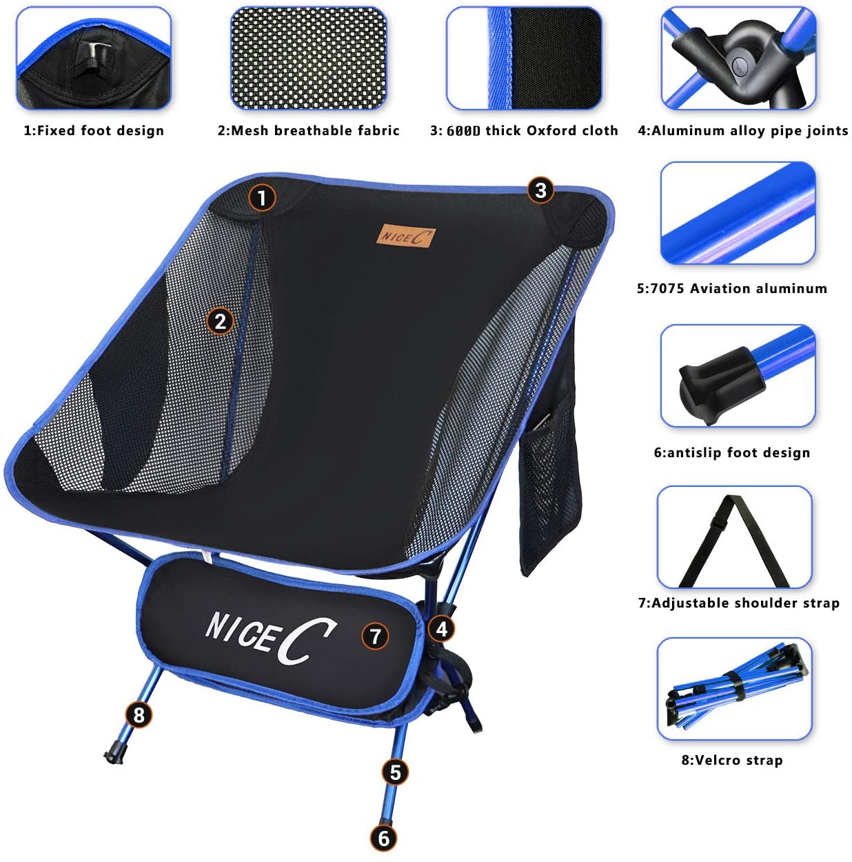 NiceC Ultralight Portable Folding Camping Backpacking Chair