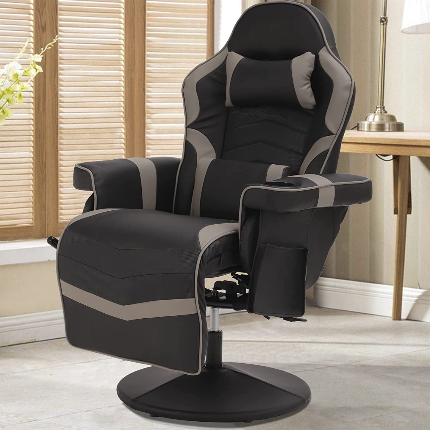 LVUYOYO Massage Gaming Chair Reclining Video Game Chair Ergonomic Office Chair Height Adjustable Gamer Chair with Headrest and Lumbar Support PU Leather High Back Swivel Computer Chair