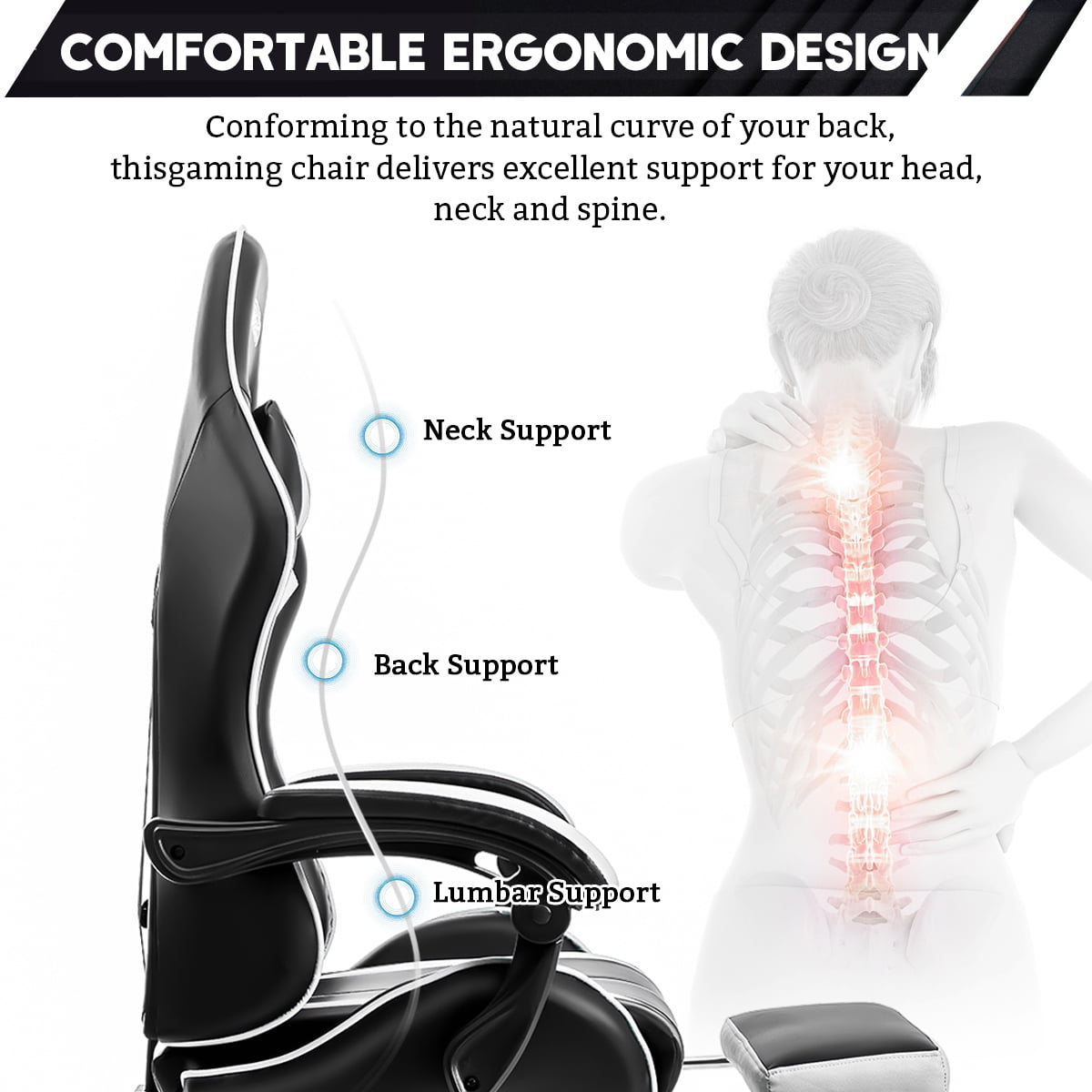 450lbs Massage Gaming Chair PC Office Chair with Massage Lumbar and Footrest, Linkage Armrest, High Back Ergonomic Desk Chair Ergonomic PU Leather Executive Computer Chair Lumbar Support for Women Men