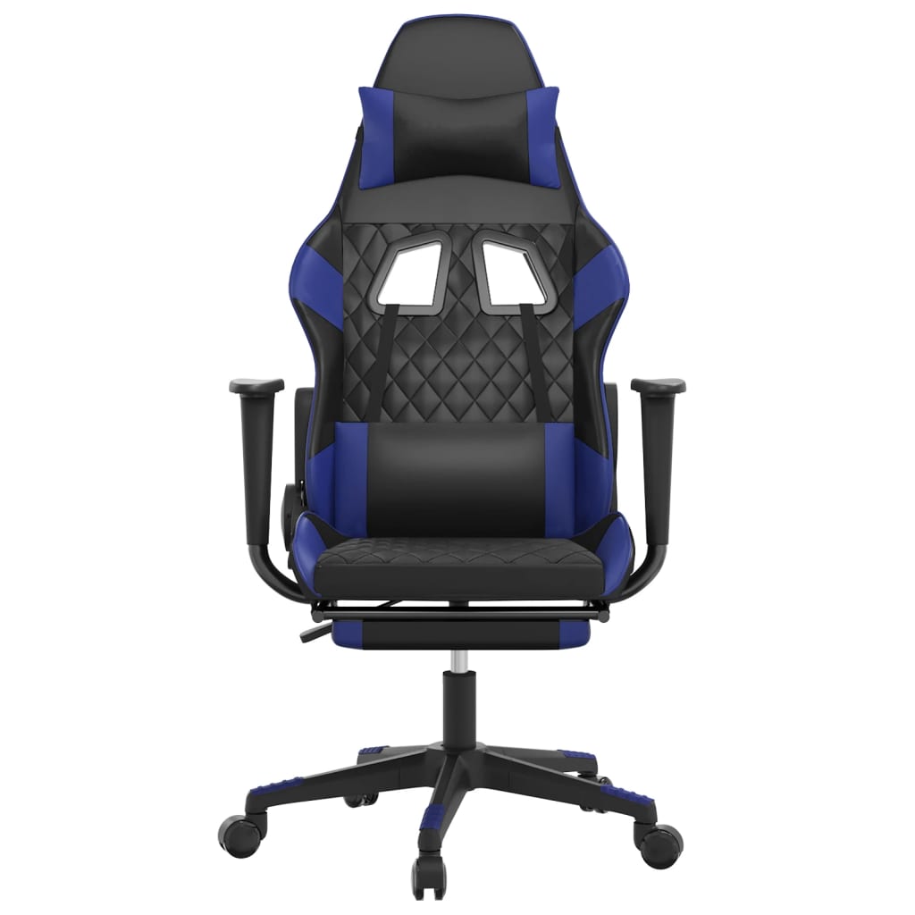 Massage Gaming Chair Black&Blue Faux Leather