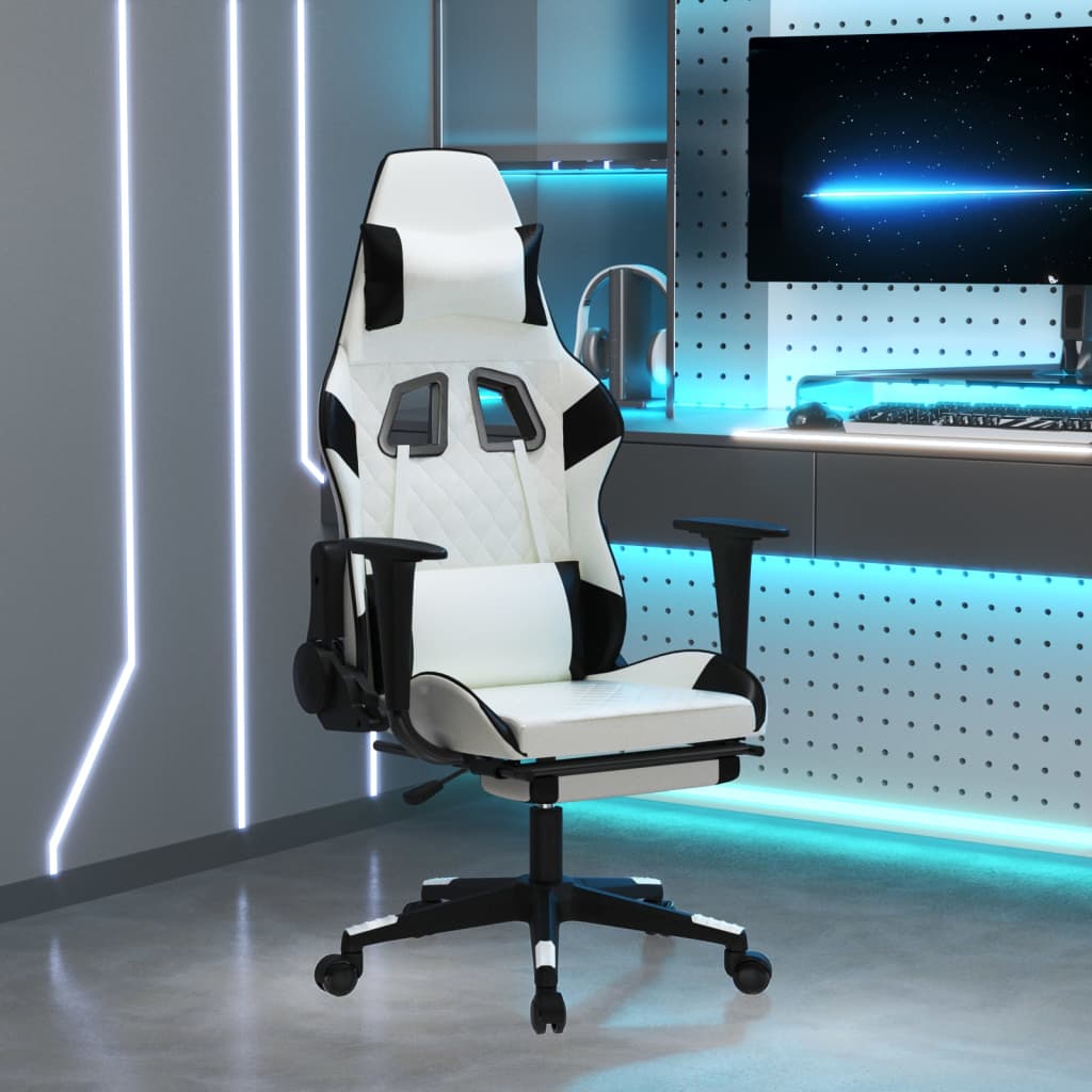 Massage Gaming Chair Black&Blue Faux Leather