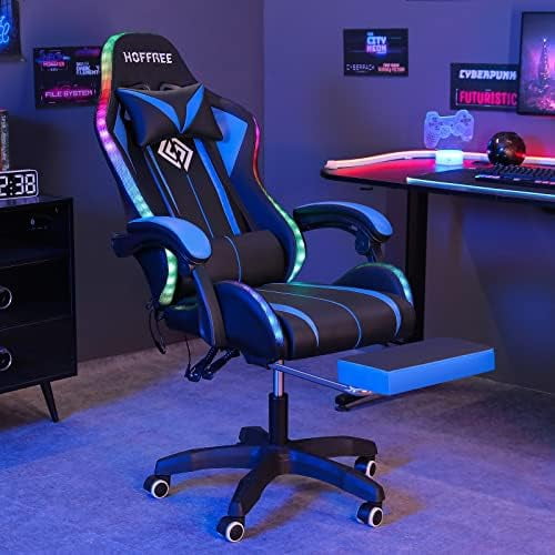 GEROBOOM Computer Gaming Chair Pink with Bluetooth Speakers and RGB LED Lights for Girls Massage Chair with Footrest Cute Video Game Chairs High Back with Lumbar Support and Headrest Pink