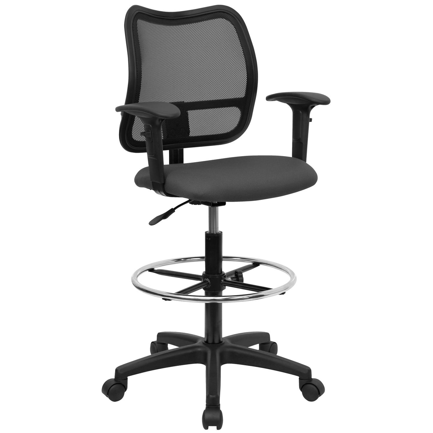 A Line Furniture Office Ventilated Black Mesh Back Drafting Chair with Grey Fabric Seat