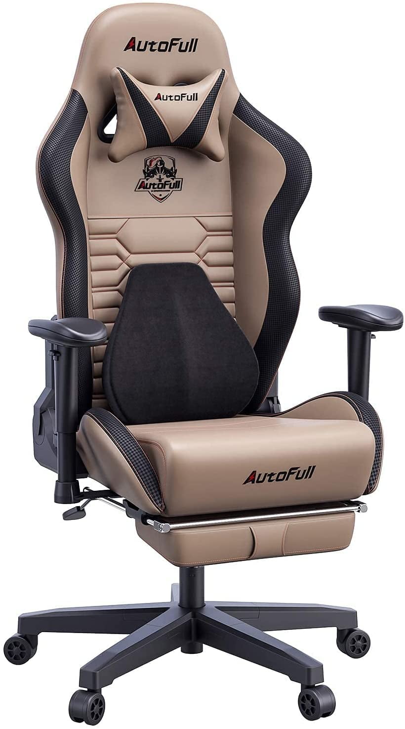 AutoFull Gaming Office Desk Ergonomic Lumbar Support, Racing Style PU Leather PC High Back Adjustable Swivel Task Chair with Footrest£¬Brown