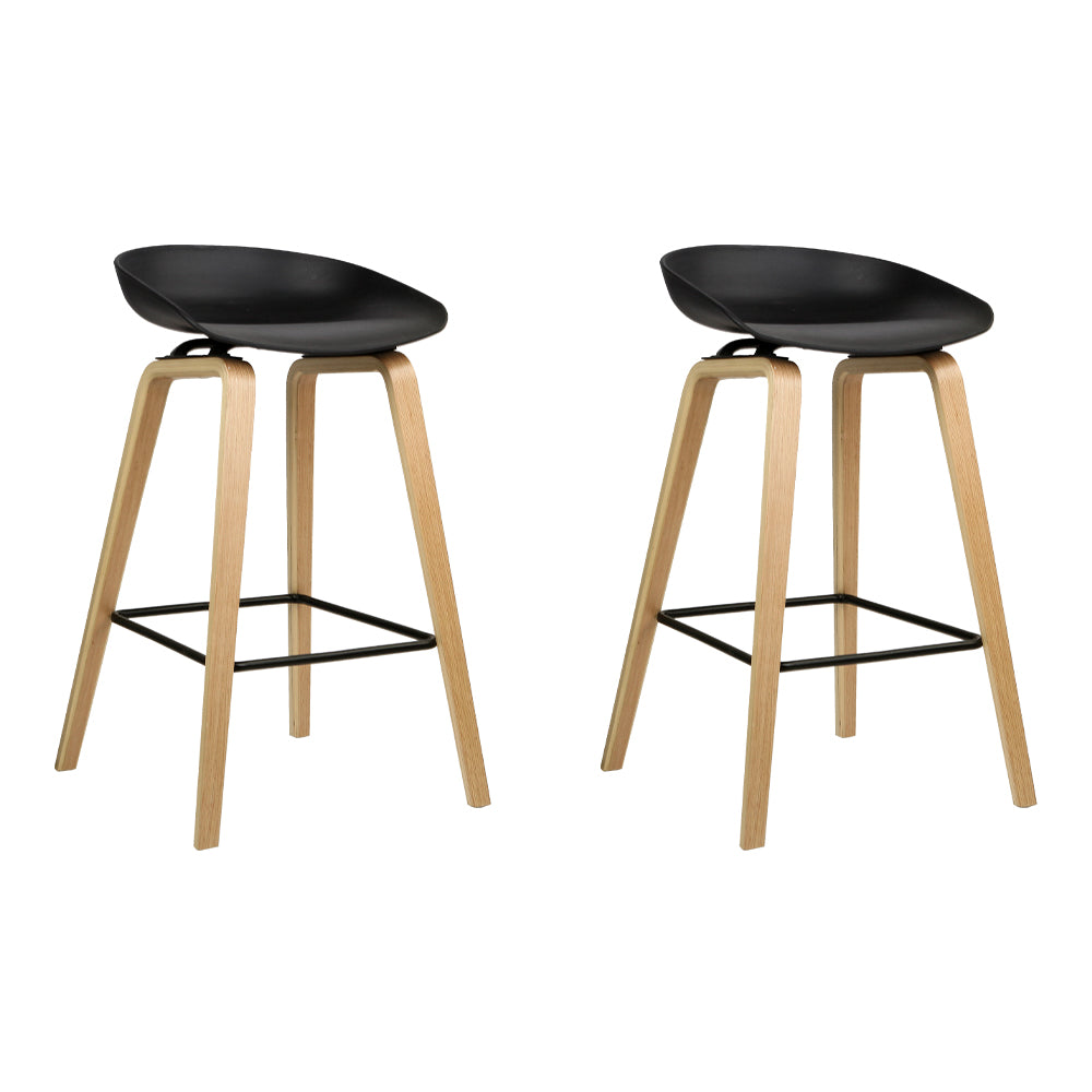 Artiss Set of 2 Wooden Square Footrest Bar Stools - Black