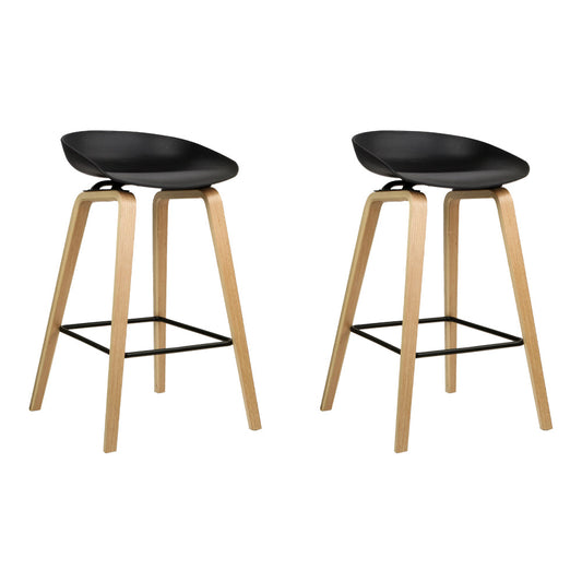 Artiss Set of 2 Wooden Square Footrest Bar Stools - Black