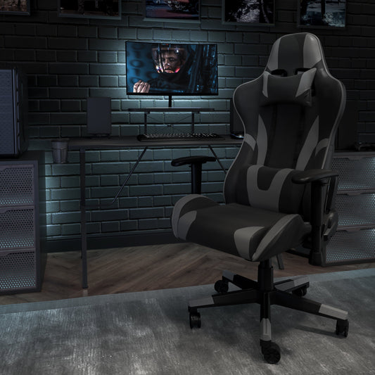 BizChair X30 Gaming Chair Racing Office Ergonomic Computer Chair with Fully Reclining Back and Slide-Out Footrest in Gray LeatherSoft