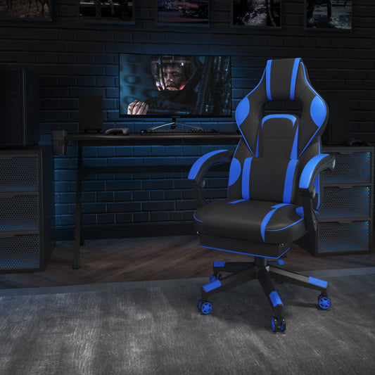 BizChair X40 Gaming Chair Racing Ergonomic Computer Chair with Fully Reclining Back/Arms, Slide-Out Footrest, Massaging Lumbar - Black/Blue