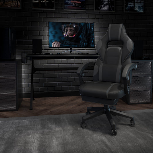 BizChair X40 Gaming Chair Racing Ergonomic Computer Chair with Fully Reclining Back/Arms, Slide-Out Footrest, Massaging Lumbar - Black/Gray