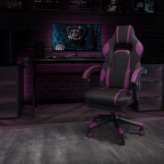 BizChair X40 Gaming Chair Racing Ergonomic Computer Chair with Fully Reclining Back/Arms, Slide-Out Footrest, Massaging Lumbar - Black/Purple