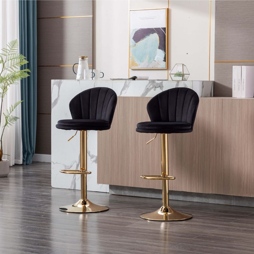 Black Velvet Swivel Height Chrome Gold Stool