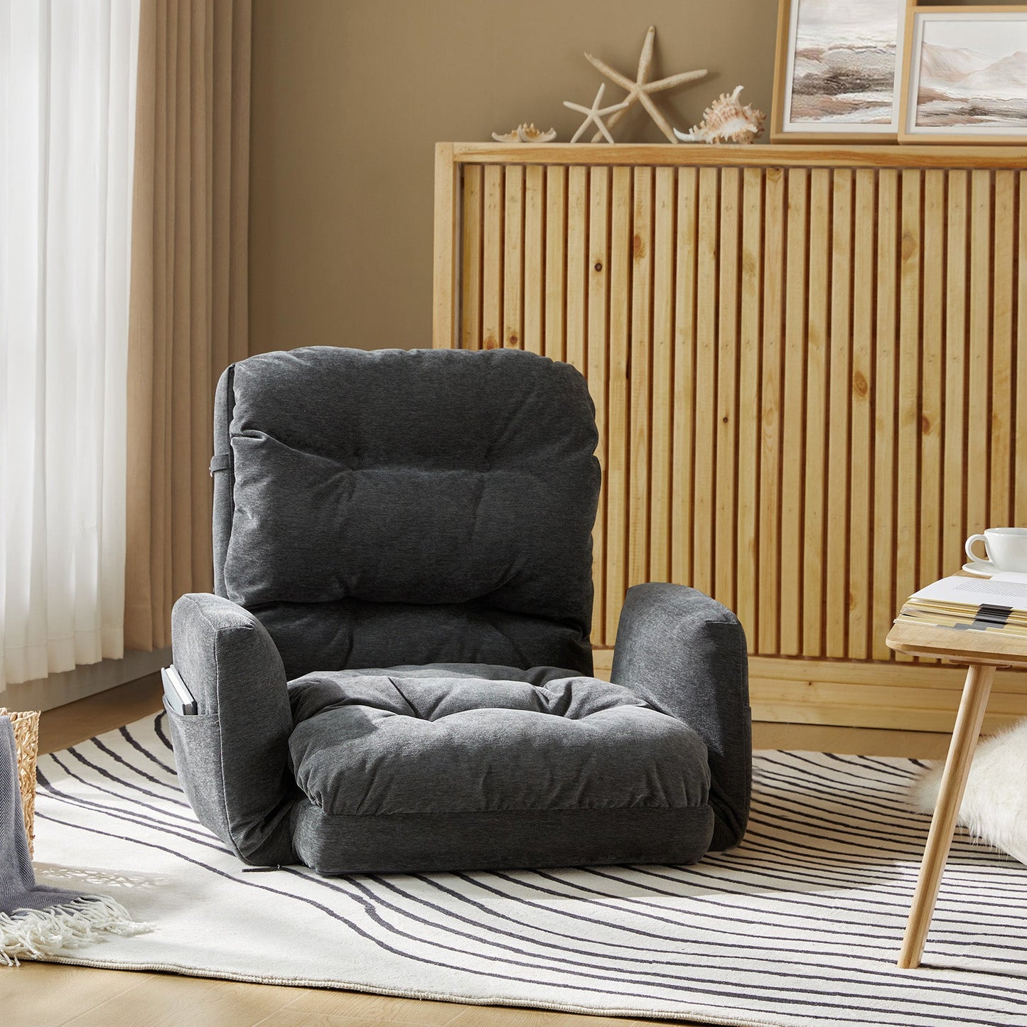 Faustus Reclining Floor Chair with Storage Armrest
