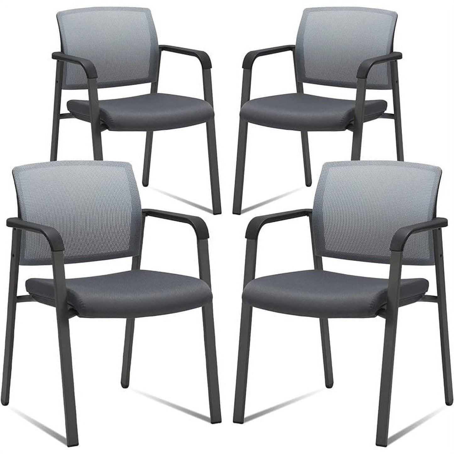 CLATINA Mesh Back Stacking Chairs with Arms and Ergonomic Lumber Support for Office School Church Guest Reception,Gray 4-Pack