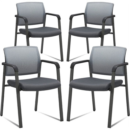 CLATINA Mesh Back Stacking Chairs with Arms and Ergonomic Lumber Support for Office School Church Guest Reception,Gray 4-Pack