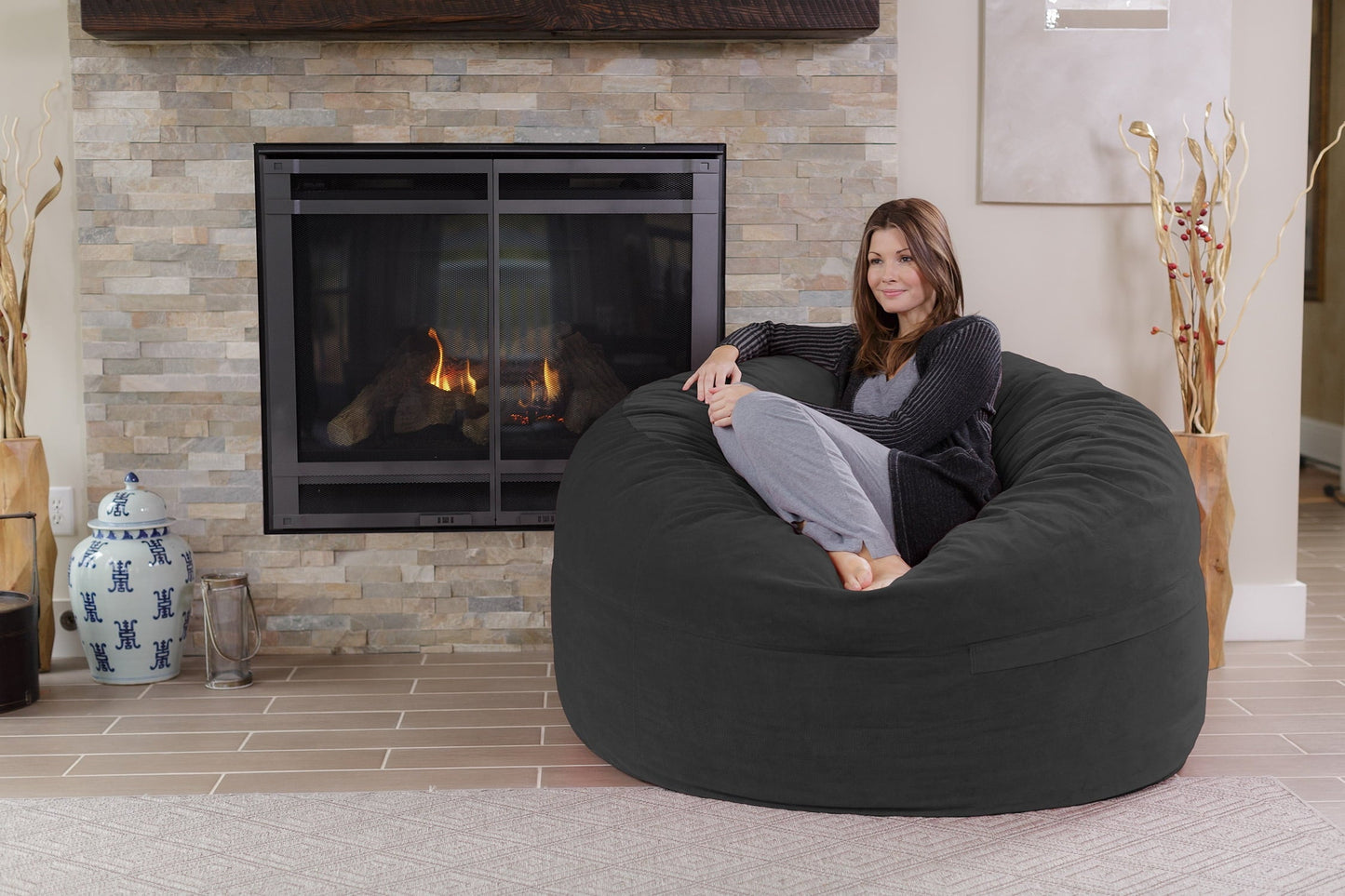 Chill Sack Bean Bag Chair, Memory Foam Lounger with Microsuede Cover, Kids, Adults, 5 ft, Dark Grey Pebble