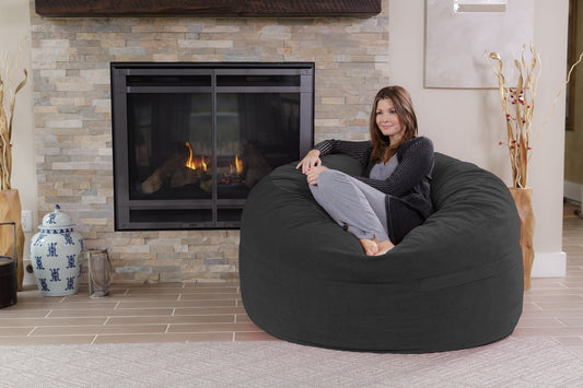 Chill Sack Bean Bag Chair, Memory Foam Lounger with Microsuede Cover, Kids, Adults, 5 ft, Dark Grey Pebble
