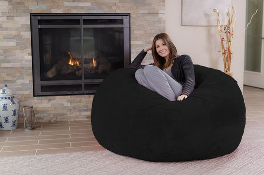 Chill Sack Bean Bag Chair, Memory Foam Lounger with Ultra Fur Cover, Kids, Adults, 5 ft, Ultra Fur Black