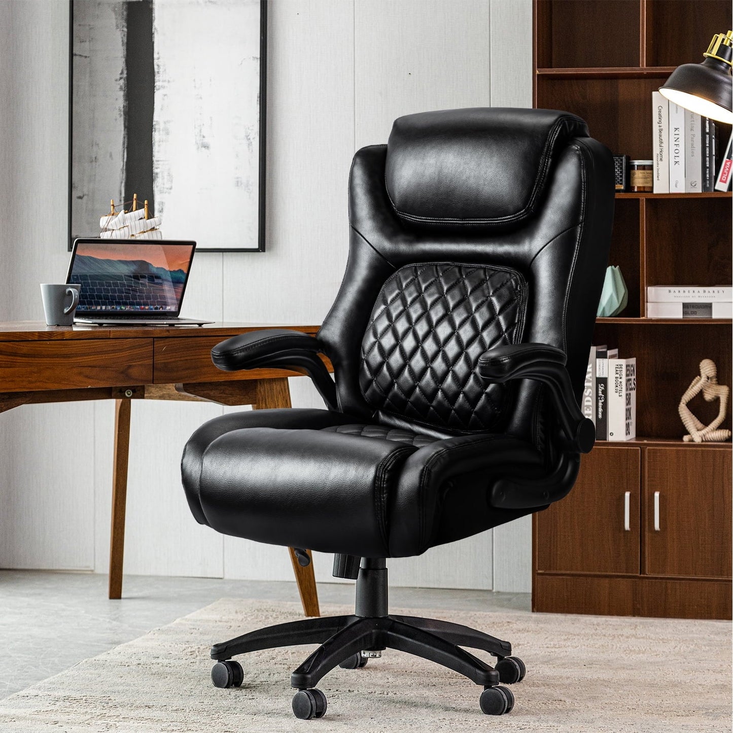 Colerline 28.5' Modern Faux Leather Upholstered Swivel and Rocking Ergonomic Executive Chair,black