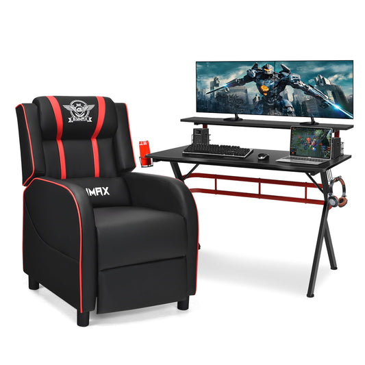 Costway Gaming Desk & Chair Set 48'' Computer Desk & Massage Recliner Chair Black + Red