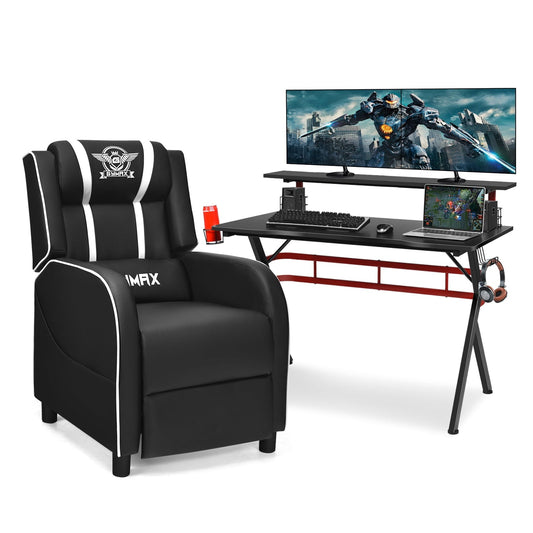Costway Gaming Desk & Chair Set 48'' Computer Desk & Massage Recliner Chair Black + White