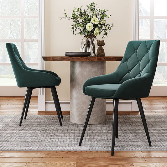 88cm Height Set of 2 Green Dining Chair Accent Chair Velvet Upholstery Dining Chairs Living and Home