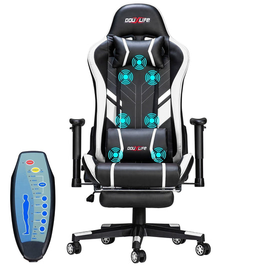 Douxlife Professional Full Body Massage Gaming Chair with Footrest, 175¡ã Reclining, Ergonomic Racing High Back Home Office Computer Chair, Video Game Chair for Adluts Kids
