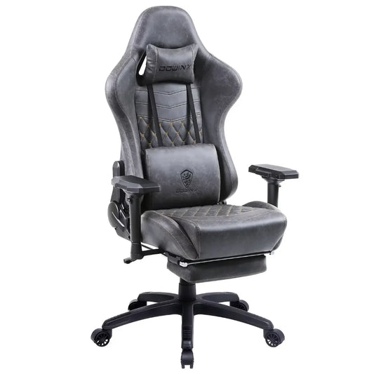 Dowinx Gaming Chair Ergonomic Racing Style Recliner with Massage Lumbar Support,4D armrests Gamer Chair for Computer PU Leather with Retractable Footrest, Grey