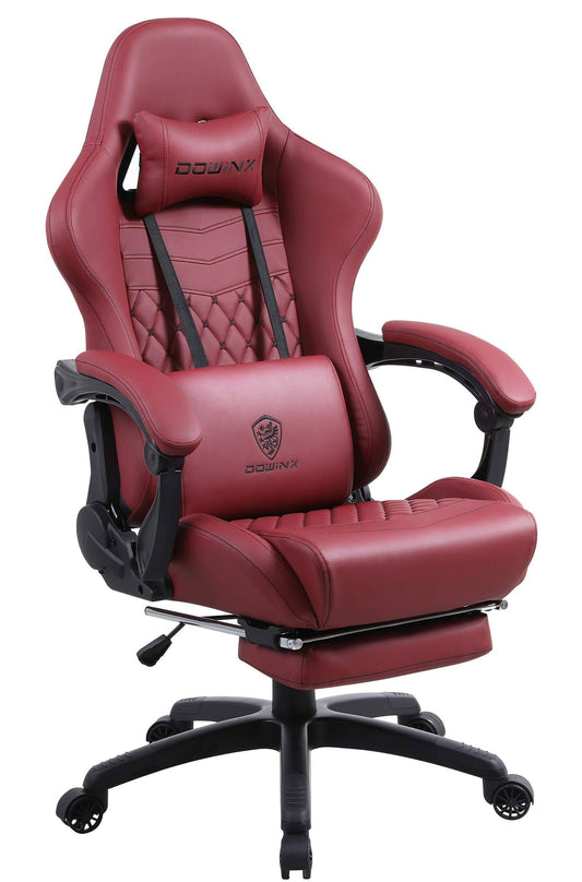 Dowinx Gaming Chair Office Chair, Vintage Computer Chair Massage PU Leather Gamer Chairs with Footrest Red