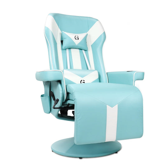 G-ROCKER King Throne Ergonomic Gaming Chair High Back Video Racing Chair Swivel Recliner Chair with Footrest, Adjustable Backrest, Headrest, Lumbar Support, Cupholders, Cyan White