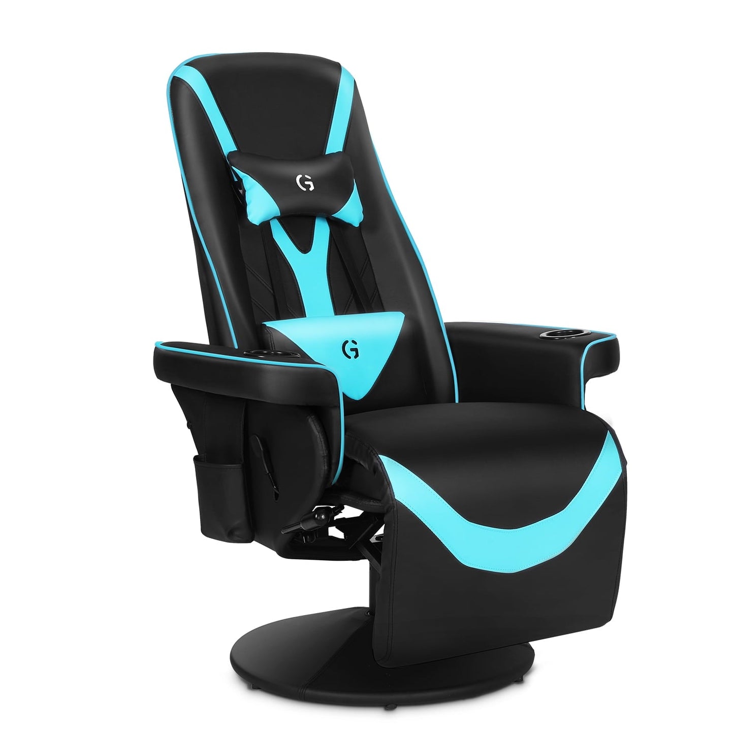 G-ROCKER Queen Throne Video Gaming Chair Ergonomic Recliner Racing Chair, High Back Swivel Chair with Footrest and Adjustable Backrest, Lumbar Support, Headrest and Cupholders, Black Blue