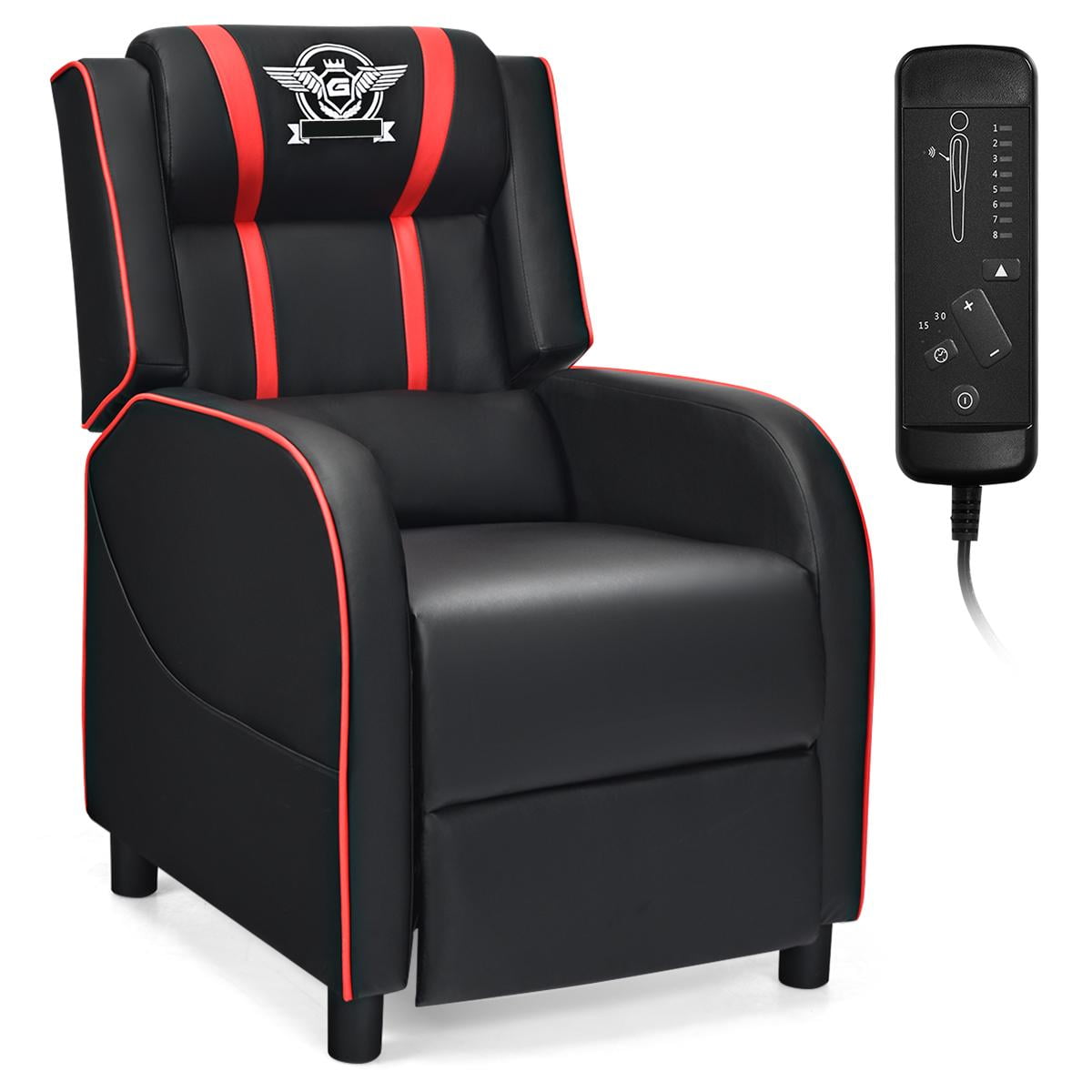Giantex Gaming Recliner Chair, Reclining Gaming Chair Ergonomic Leather Sofa with Footrest Lumbar Support Headrest and Side Pouch for Living Room Home Theater, Red
