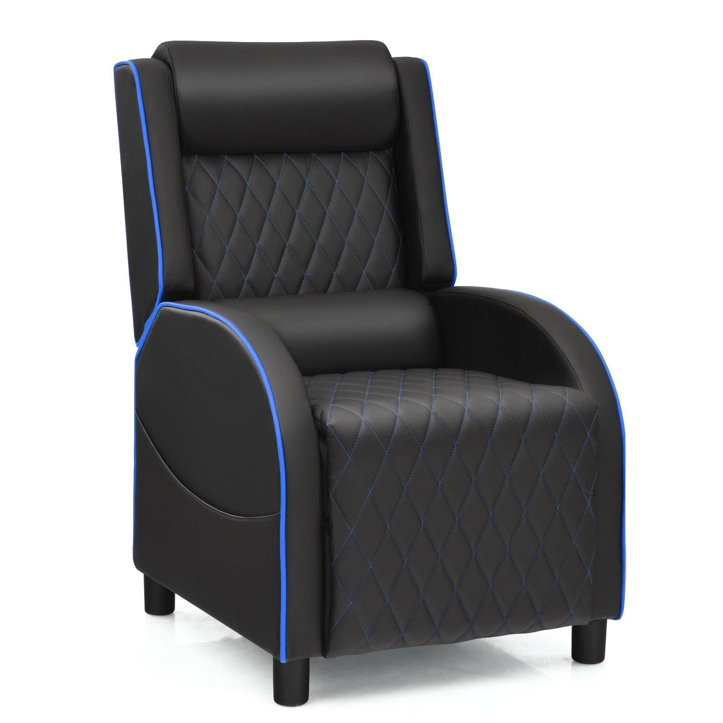 Giantex Massage Gaming Recliner Chair, PU Ergonomic Single Sofa w/Headrest, Lumbar Support, Racing Style, Reclining Home Theater Seating, Blue