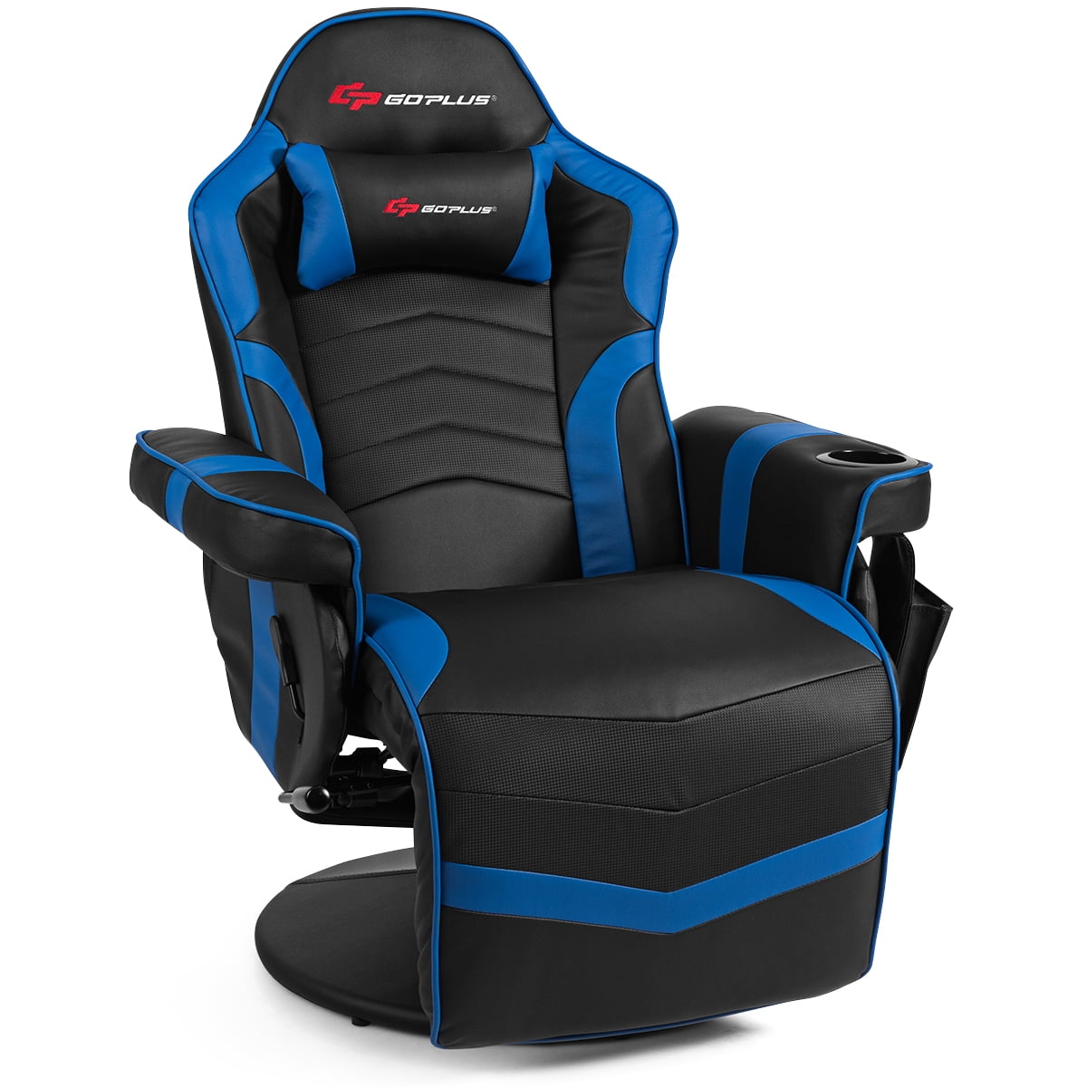 Goplus Massage Gaming Recliner Reclining Racing Chair Swivel Blue