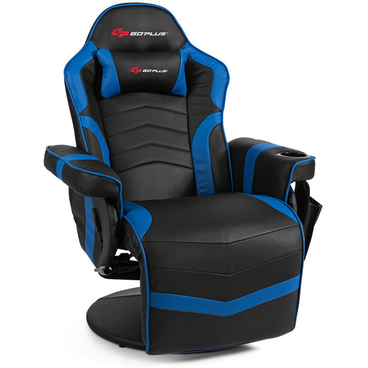 Goplus Massage Gaming Recliner Reclining Racing Chair Swivel Blue