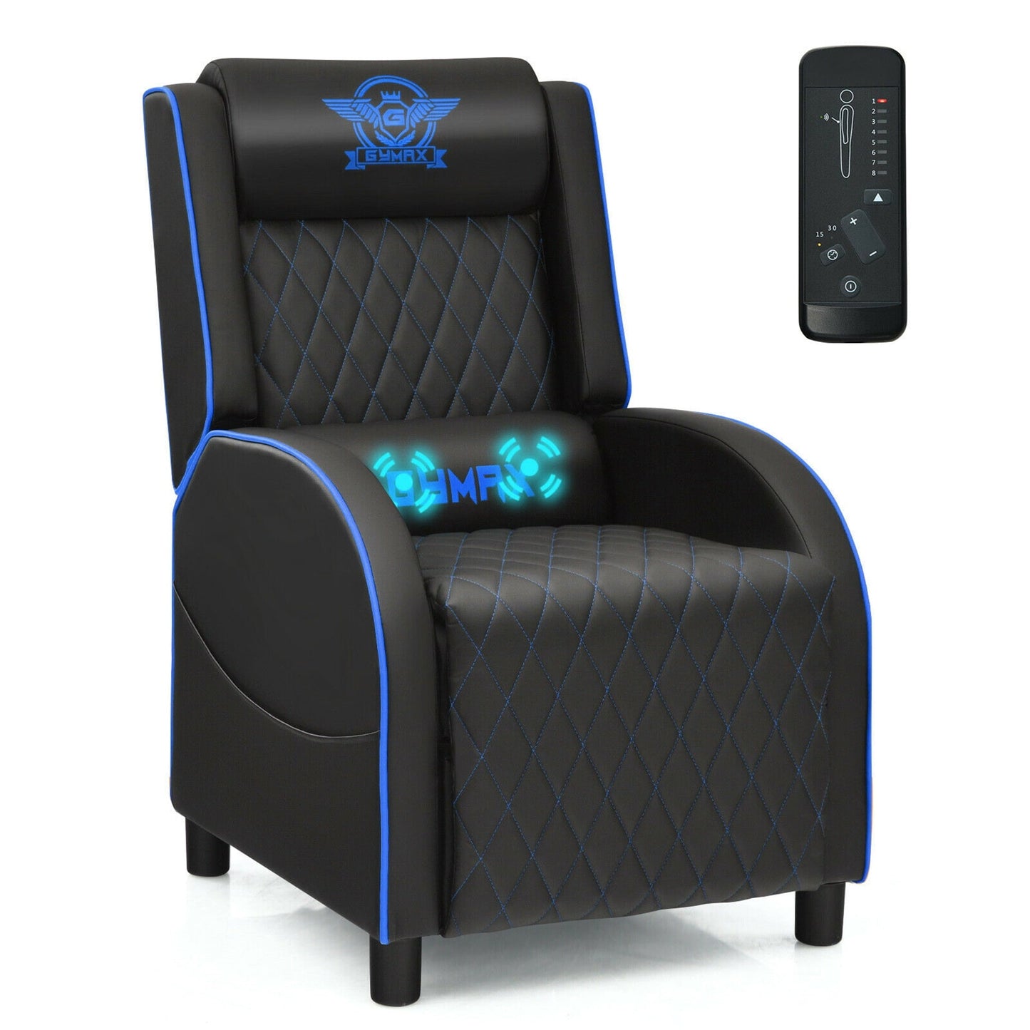 Gymax Massage Gaming Recliner Chair Leather Single Sofa Home Theater Seat Blue