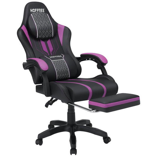 Hoffree Gaming Chair with Speakers High Duty Video Game Chairs with Footrest Computer Gamer Chair with Massage Thickened Seat Cushion for Home Office